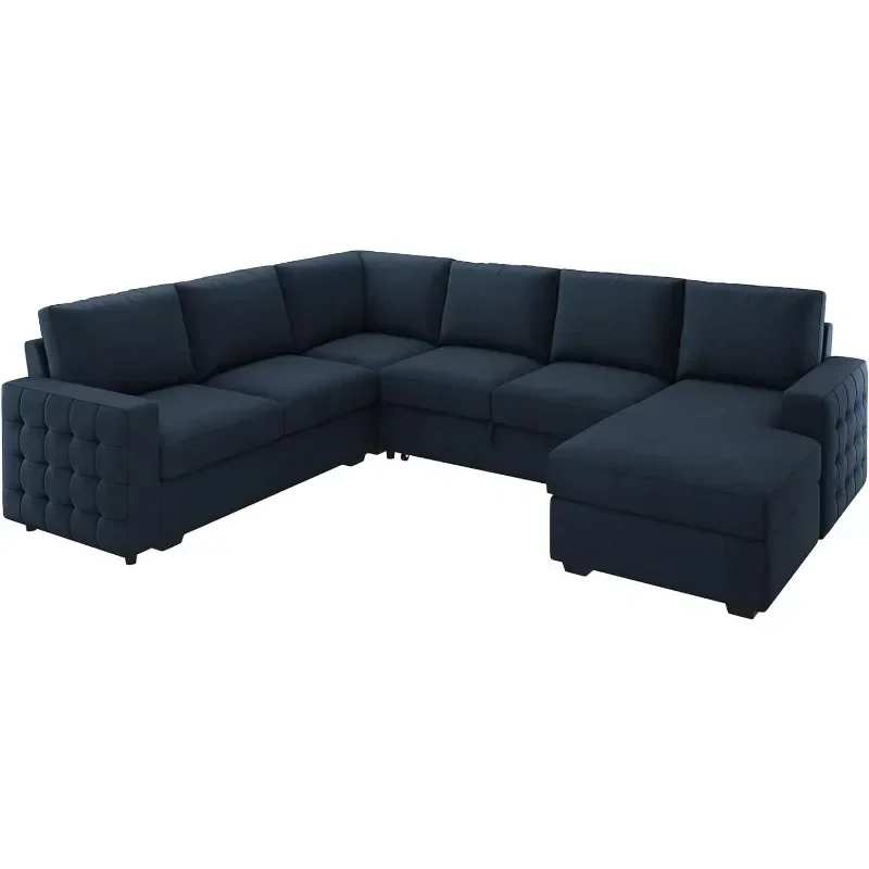 

Segmented sleeper sofa with storage chair pulled out of bed, U-shaped sleeper segmented sofa velvet sleeper segmented sofa