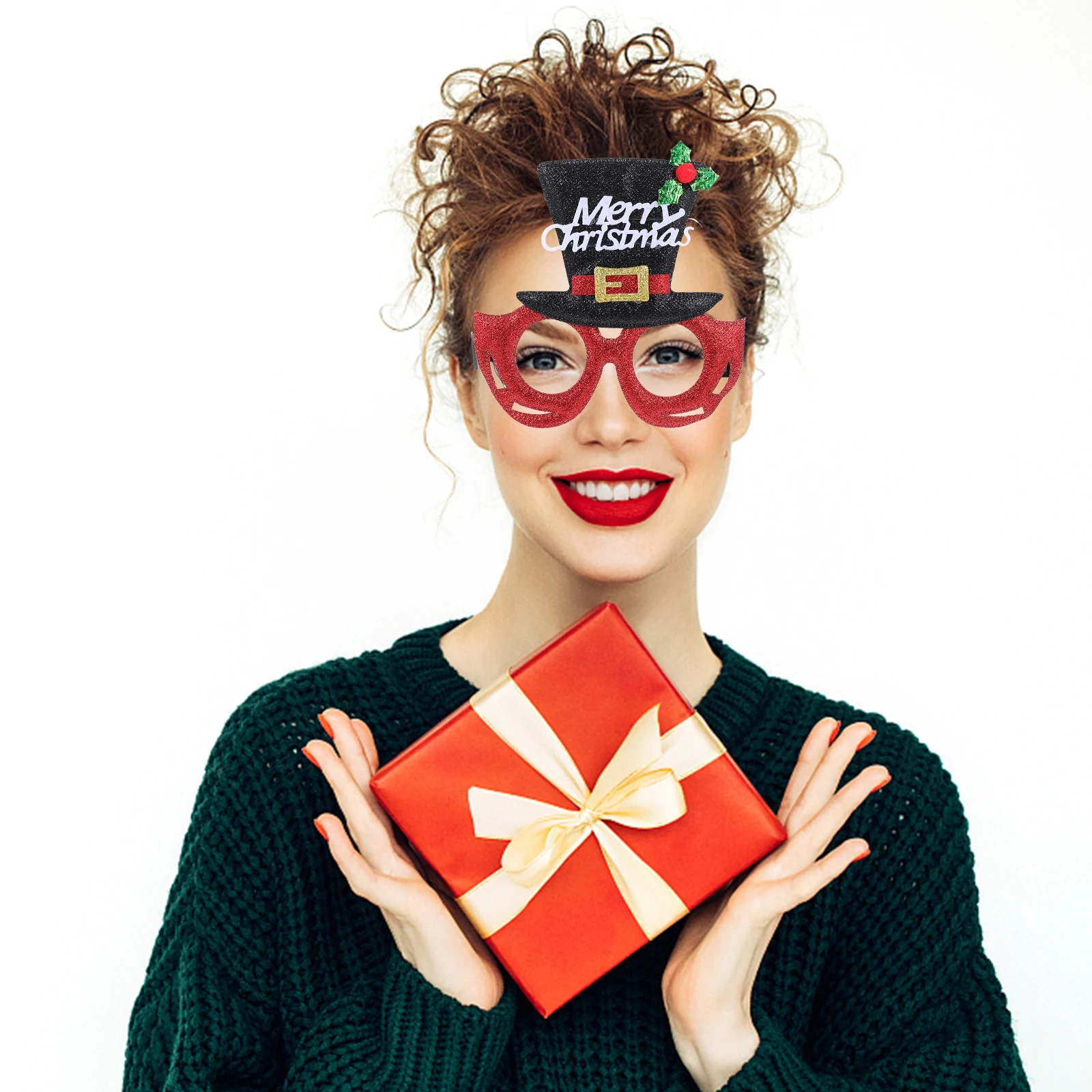 

1Set Christmas Glasses Head Decors Premium Cloth Plastic Xmas Party Photo Props Party Supplies Christmas Glasses