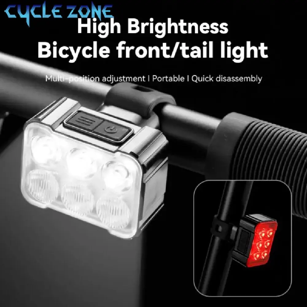 Bicycle Front Rear Light Set Bike Headlight Tailight Rechargeable Waterproof Night Safety Warning Tail Light Cycling Accessories