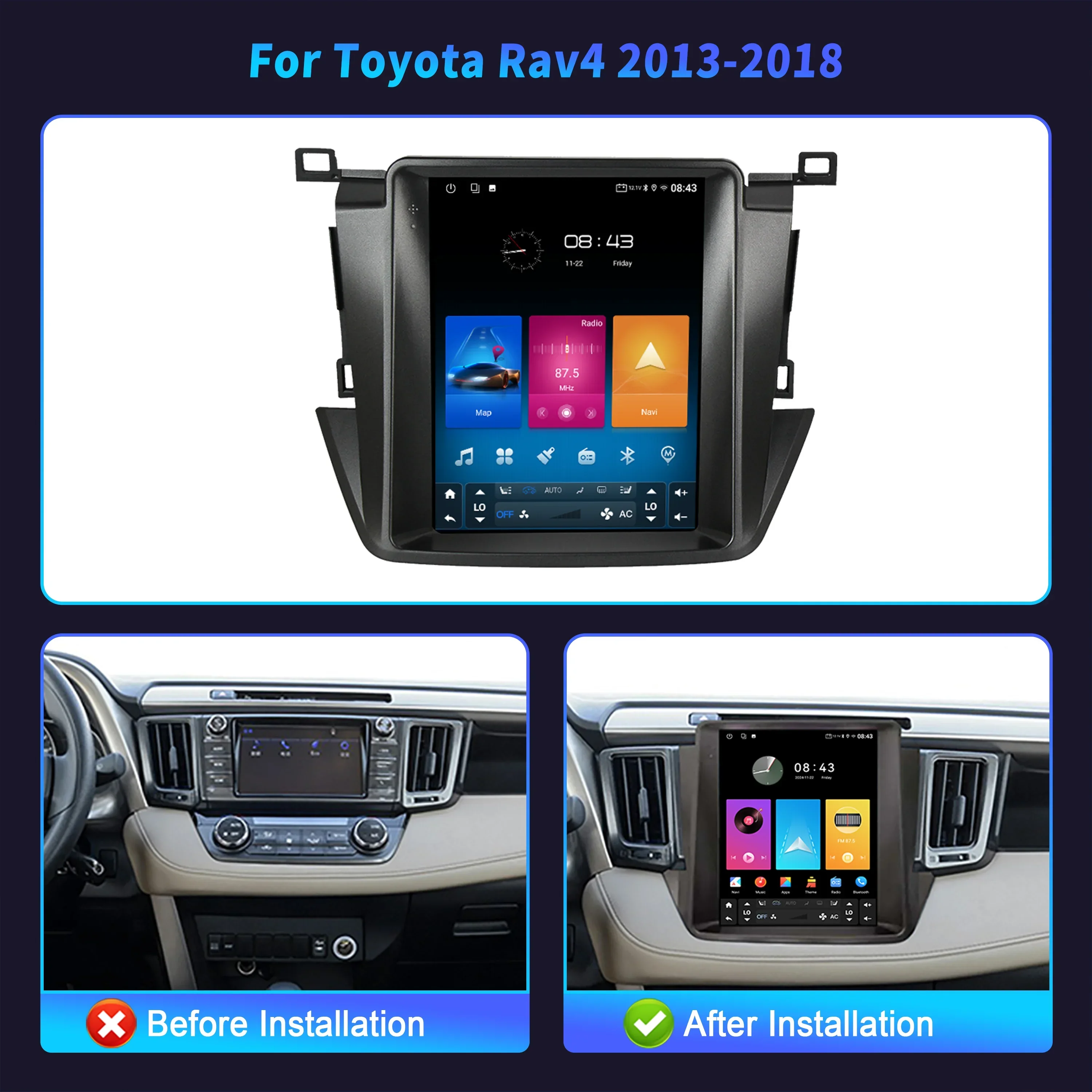 9.7inch Android 14 Car Radio Multimedia Video GPS For Toyota Rav4 2013-2018 Navigation Car Radio Carplay Wireless Screen Stereo