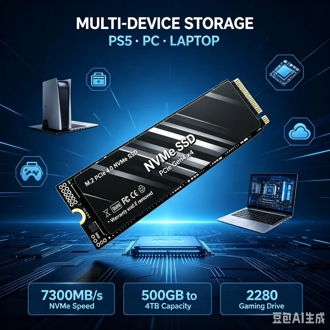 HSXX M.2 2280 PCIe4.0 X4 NVMe SSD,7400MB/s TLC 3D NAND,500GB/1TB/2TB/4TB Gaming SSD for PS5, Laptop & Desktop PC Upgrade