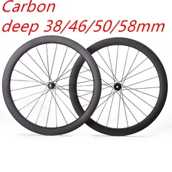 700C road bike Carbon  disc brake wheels deep38/46/50/58mm  clincher/tubeless bike wheel carbon road disc wheelset