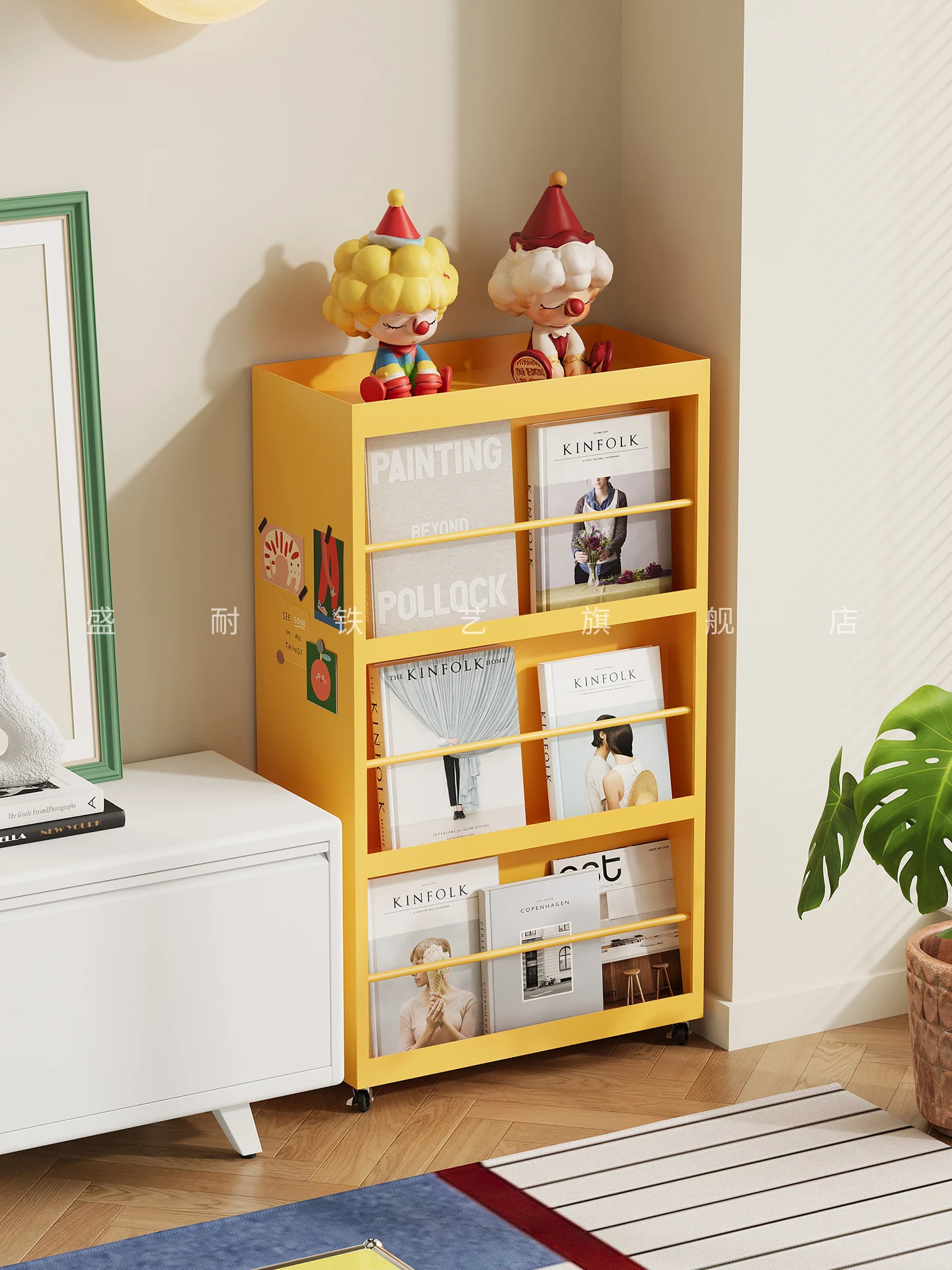 Dopamine, living room rack, household, double-sided, removable, magazine rack, reading area, wrought iron, bookshelf