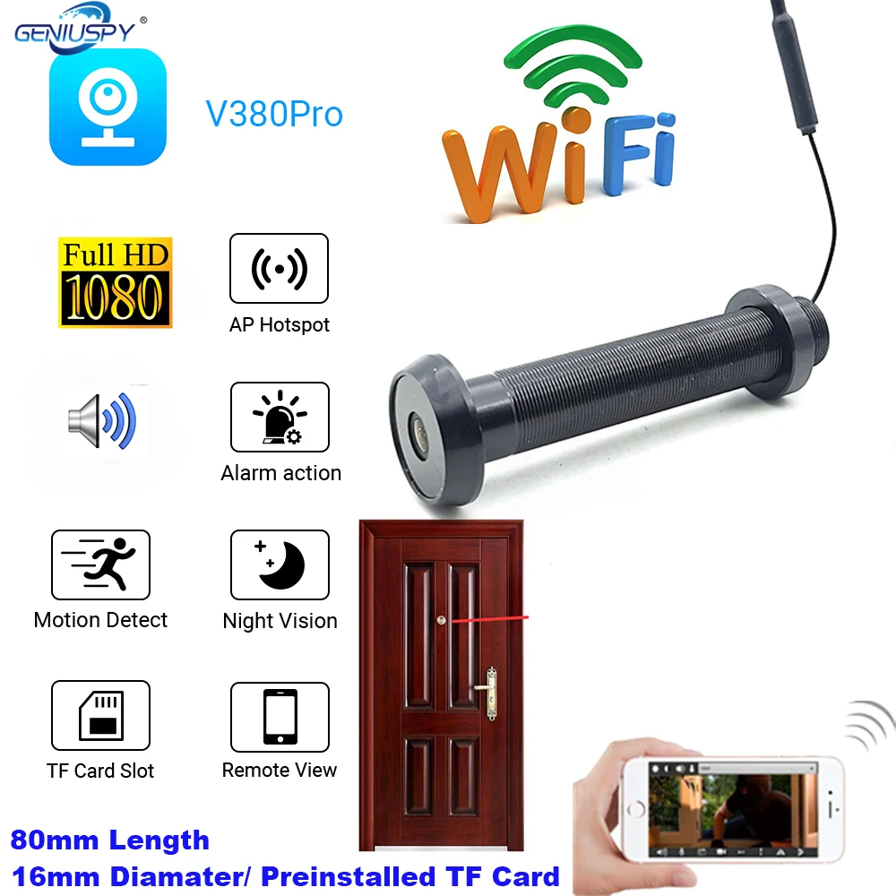 Black Sliver 1080P 2MP TF Card Build IR Audio Door Eye Hole Wide Angle IP Mini Peephole Wifi Wireless Door Camera P2P V380 Pro