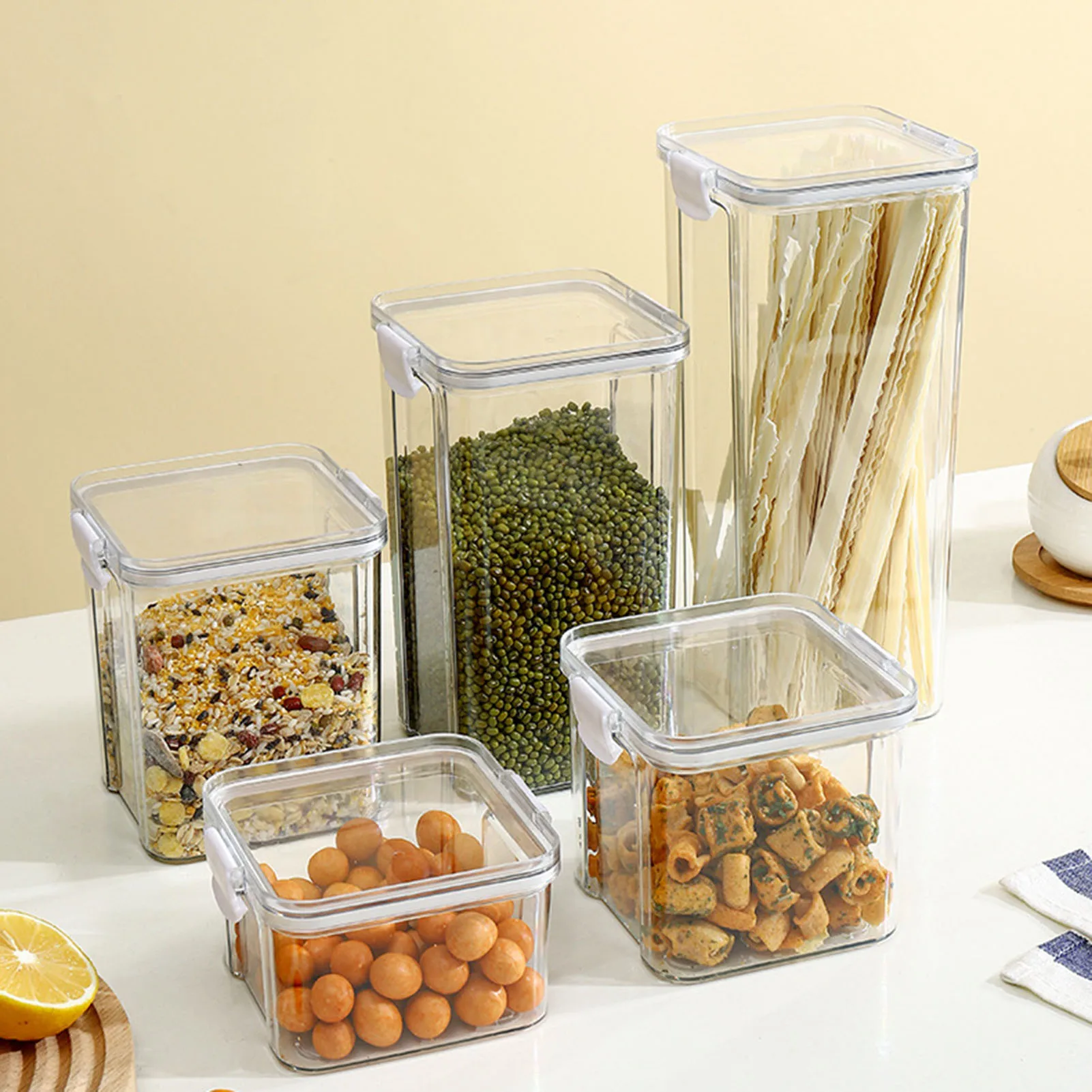 

Kitchen Sealed Jar Food Storage Box Transparent Plastic Kitchen Organizer Multigrain Tank Stackable Dried Sealed Storage Jars