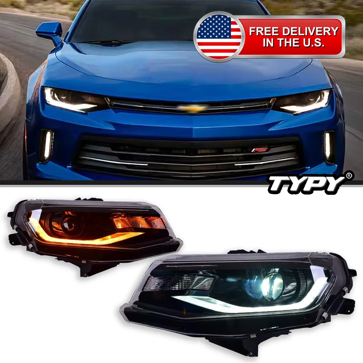 

Автомобильные фары TYPY для Chevrolet Camaro, фары 2016-2019, светодиодные фары для проектора, дневные ходовые огни, автомобильные аксессуары