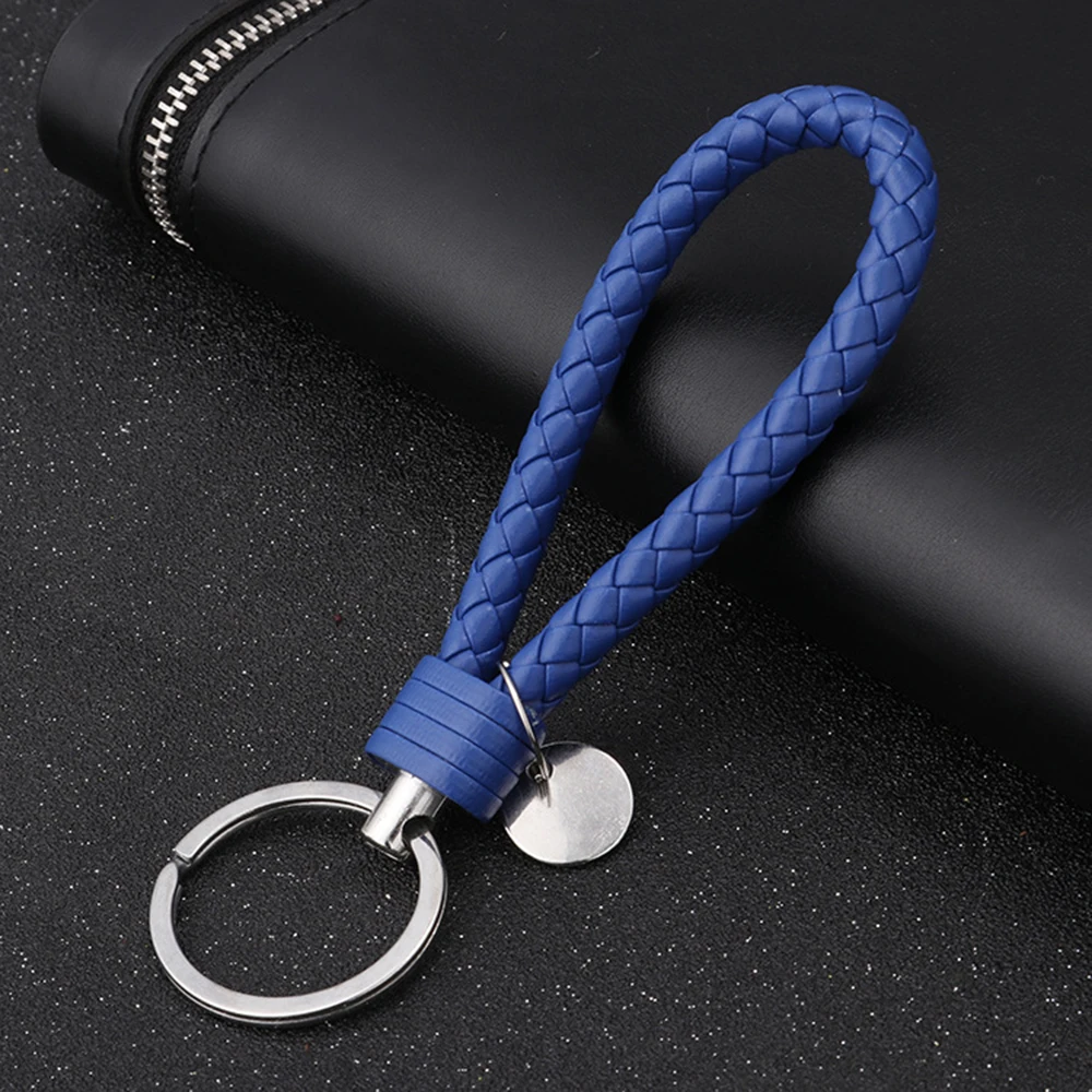 1X PU Leather Braided Woven Rope Keychain DIY Bag Car Key Chain Holder Motorcycle Keyring Men Women Key Ring Car Accessories