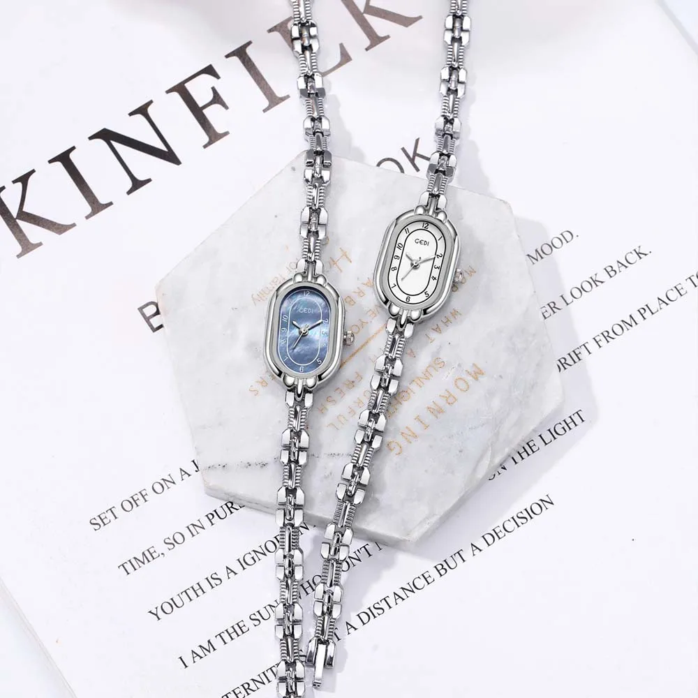 

Винтажные часы-браслет GEDI — маленькие золотые овальные деловые часы в стиле ретро, легкие роскошные литературные модные кварцевые наручные часы