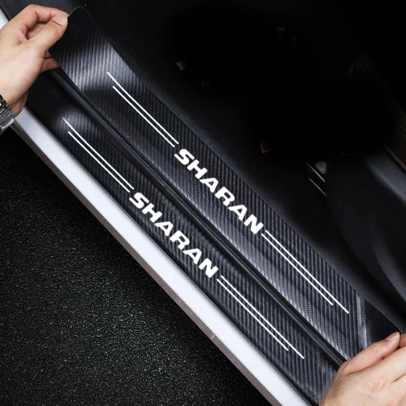 Car Door Threshold Sill Protector Stickers for VW Volkswagen SHARAN Logo Badge Carbon Fiber Rear Trunk Tail Bumper Guard Plate