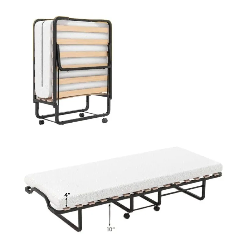 Metal Folding Bed with Mattress Sleeping Folding Bed Memory Foam Thickened Memory Mattress Metal Bracket Portable  раскладушки