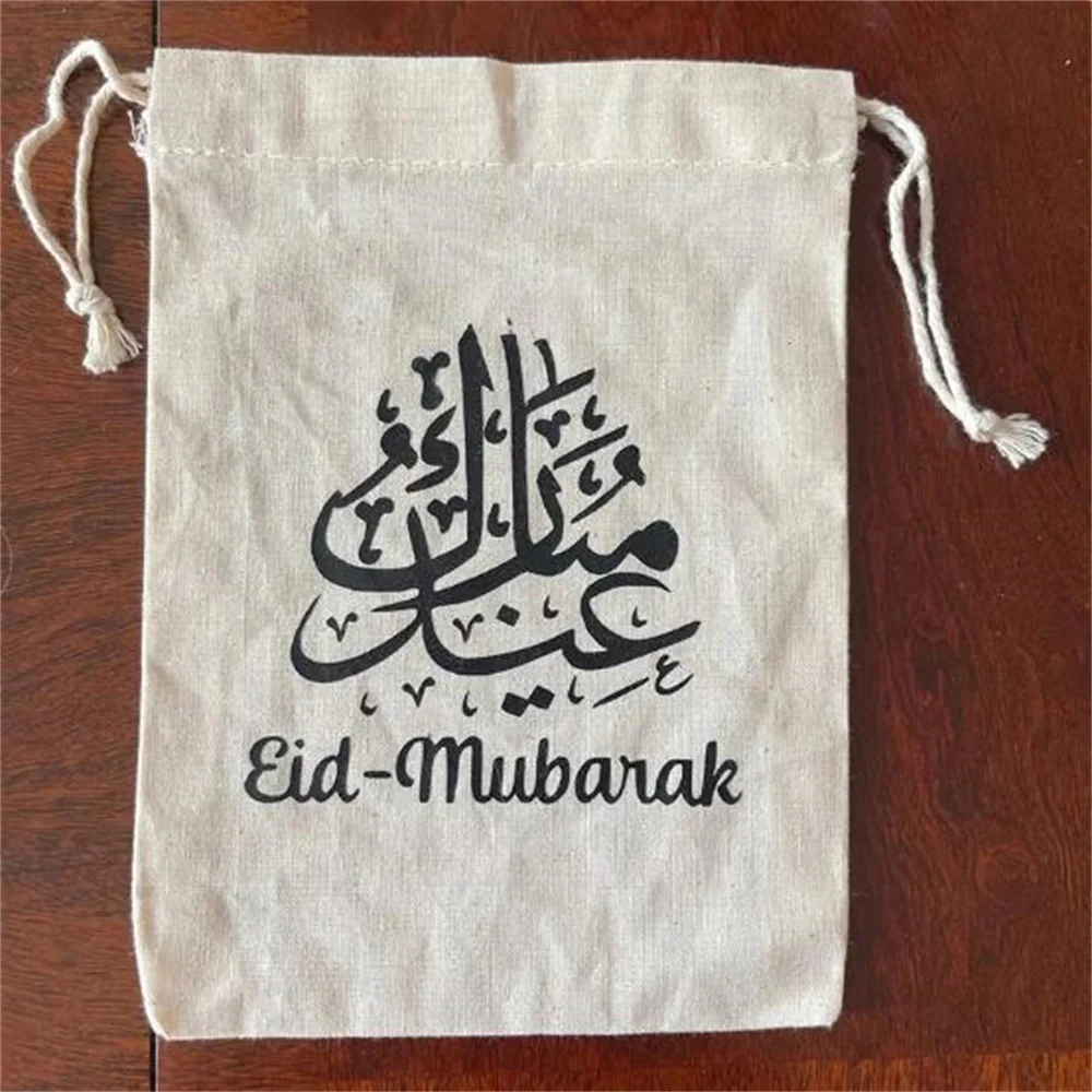 12 canvas Drawstring eid Mubarak gift bags Muslim Islamic Ramadan Kareem Iftar Party decoration family kid boy girl present