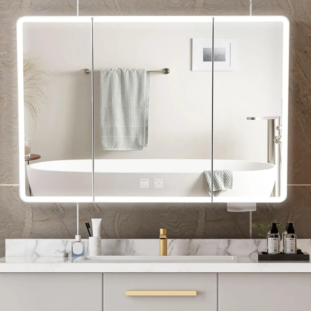 

Large 40x28 Lighted Medicine Cabinet with Mirror, Led Medicine Cabinet with Color Adjustment and Anti-Fog Mirror, Recessed or Su