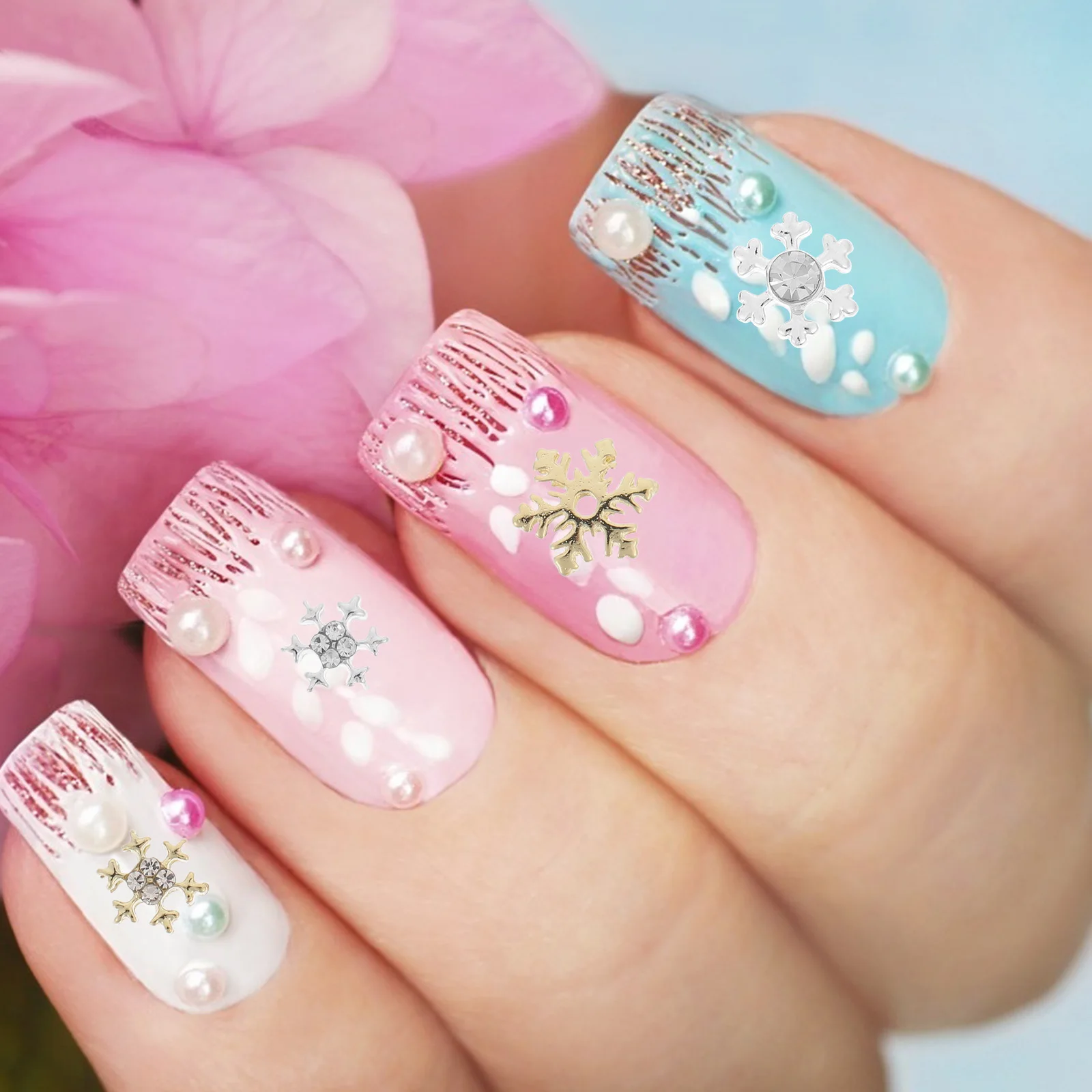 

60 pcs Snowflake Nail Charms Decor Winter Alloy Christmas Xmas Nail Art Glitter Glamorous Attractive Elegant DIY Home Salon