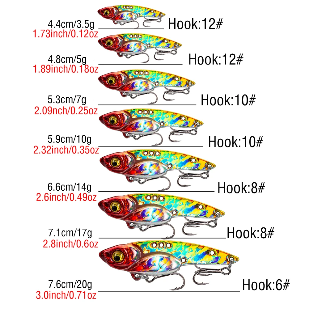 5 Stück Bunte VIB-Köder Metall-Jig Sinkender Köder 3,5g/5g/7g/10g/14g/17g Spinner Spoon Swimbait Salzwasser mit 3D-Augen Dreifachhaken – Detail 3