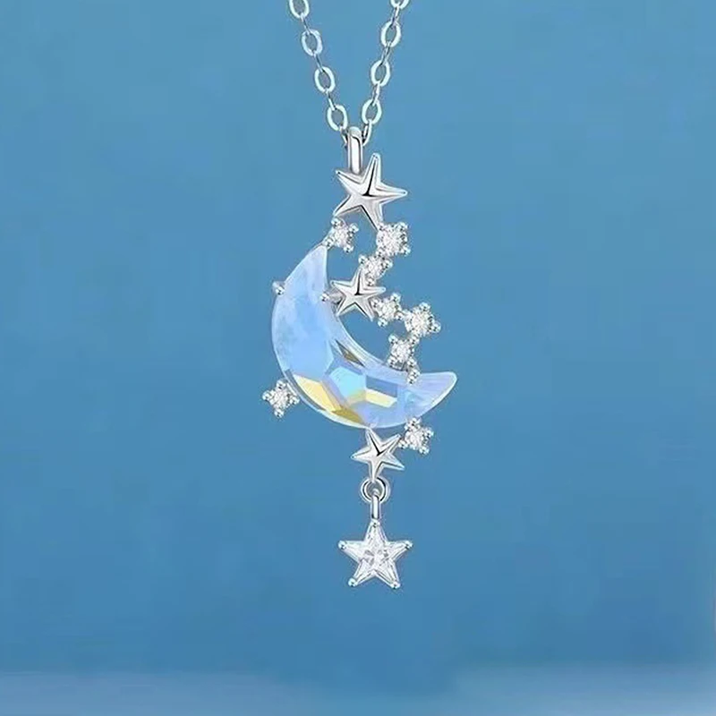 1PC Moon Star Necklace Clavicle Chain Temperament Celebrity Female Simple Moonstone Pendant Necklace Jewelry for Women image 5
