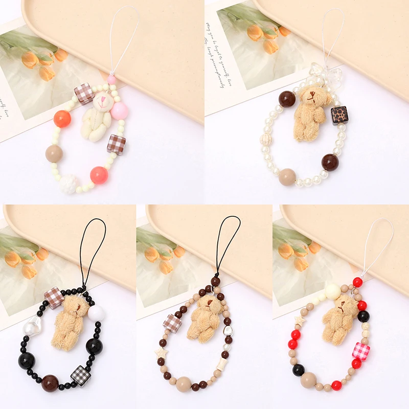 Colorful Beaded Little Bear Keychain Camera Lanyard Mobile Phone Case Anti-lost Lanyard Universal Mobile Phone Chain Gifts