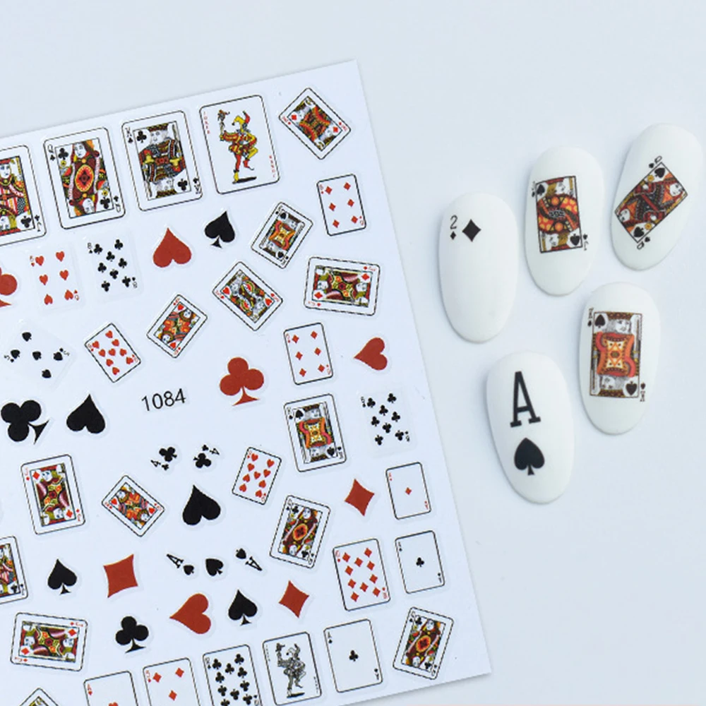2/4pcs Funny Poker Cards 3D Nail Art Stickers Heart Spades Clubs DIY Nail Decals Creative Nail Art Decorations Designs Sliders view 5