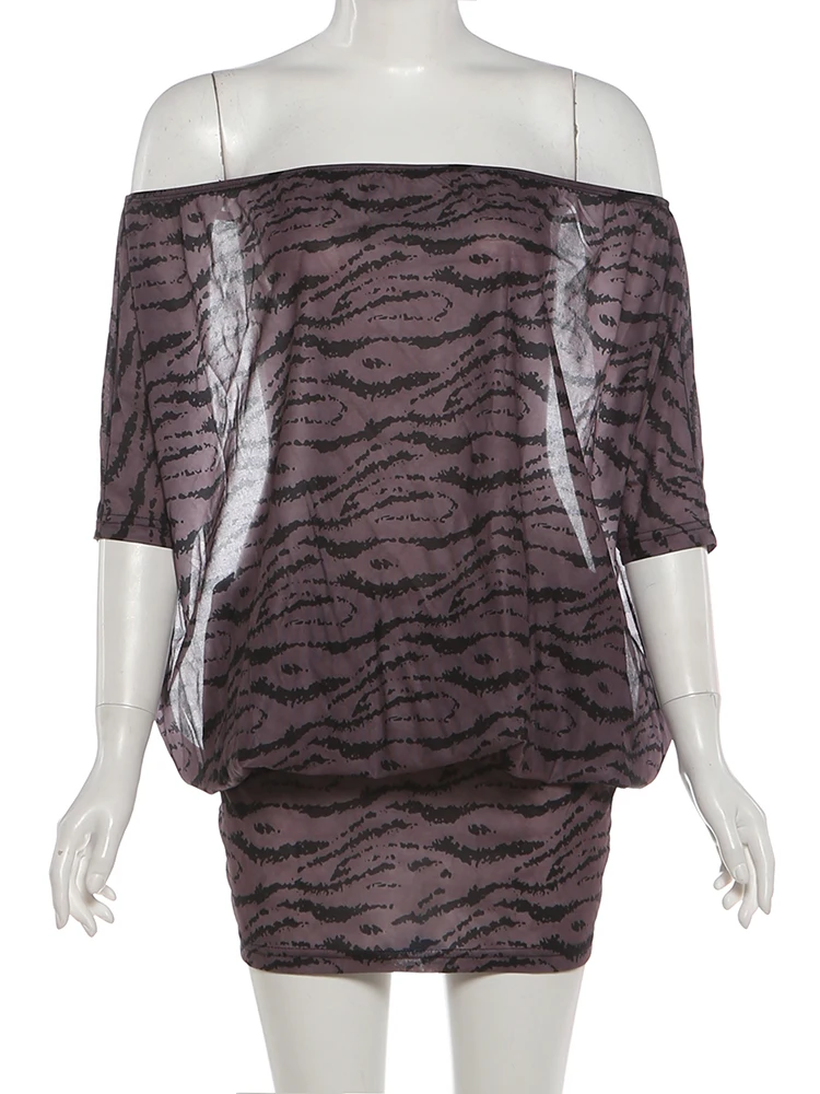 SIstrelinda Wild Hottie Rückenfreies Kleid Damen Sexy Trend Tigerstreifen Fledermausärmel Stretch Midnight Club Street Party Bodycon – Detail 5