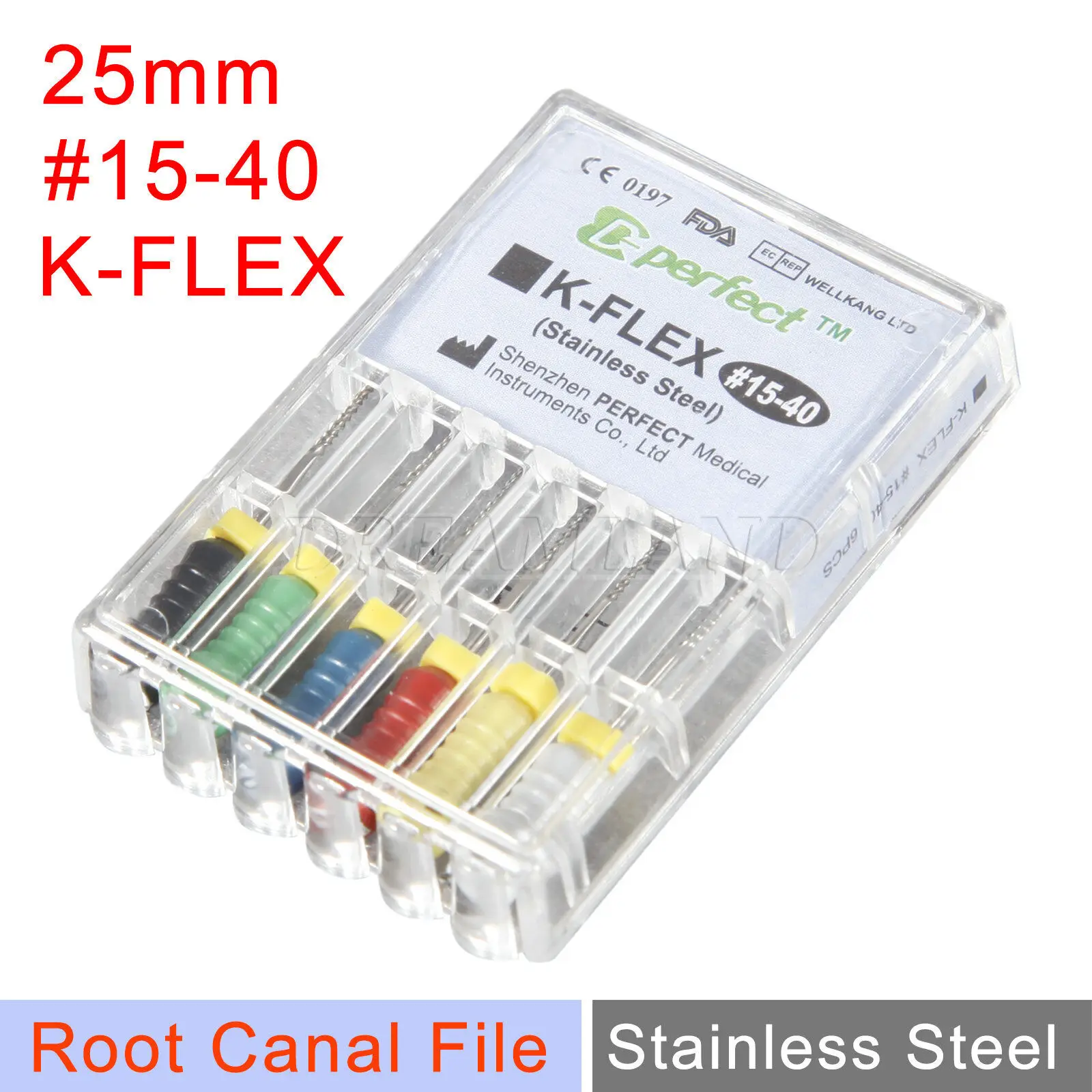 6Pcs/1Box Mixed Endodontic Stainless K-FLEX Files 25mm assorted for Hand Use #15-40