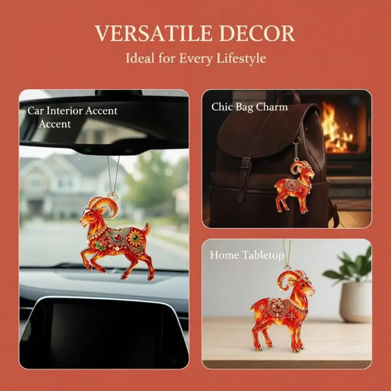 2D Flat Acrylic Shining Goat Hanging Ornament Artificial Simulation Pendant for DIY Wreath Making Supplies