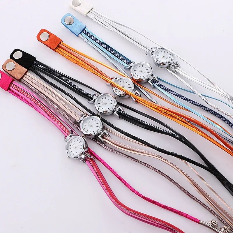 Fashion Luxury Women Watch  Diamond Circle Leather Band Bracelet Watches Casual Elegant Ladies Long Rope Winding Wrist Watch