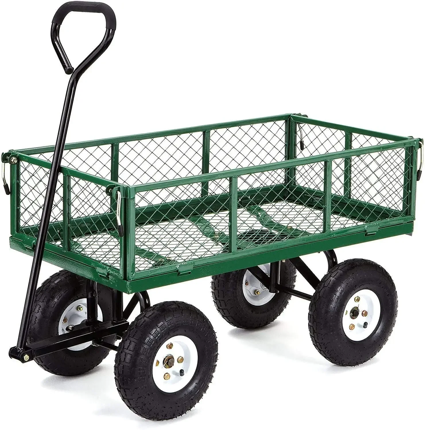 2026 Utility Steel Garden Cart Outdoor Lawn Wagon Steel Mesh Yard Garden Wagon Utility Garden Trolley Cart with Four Wheels