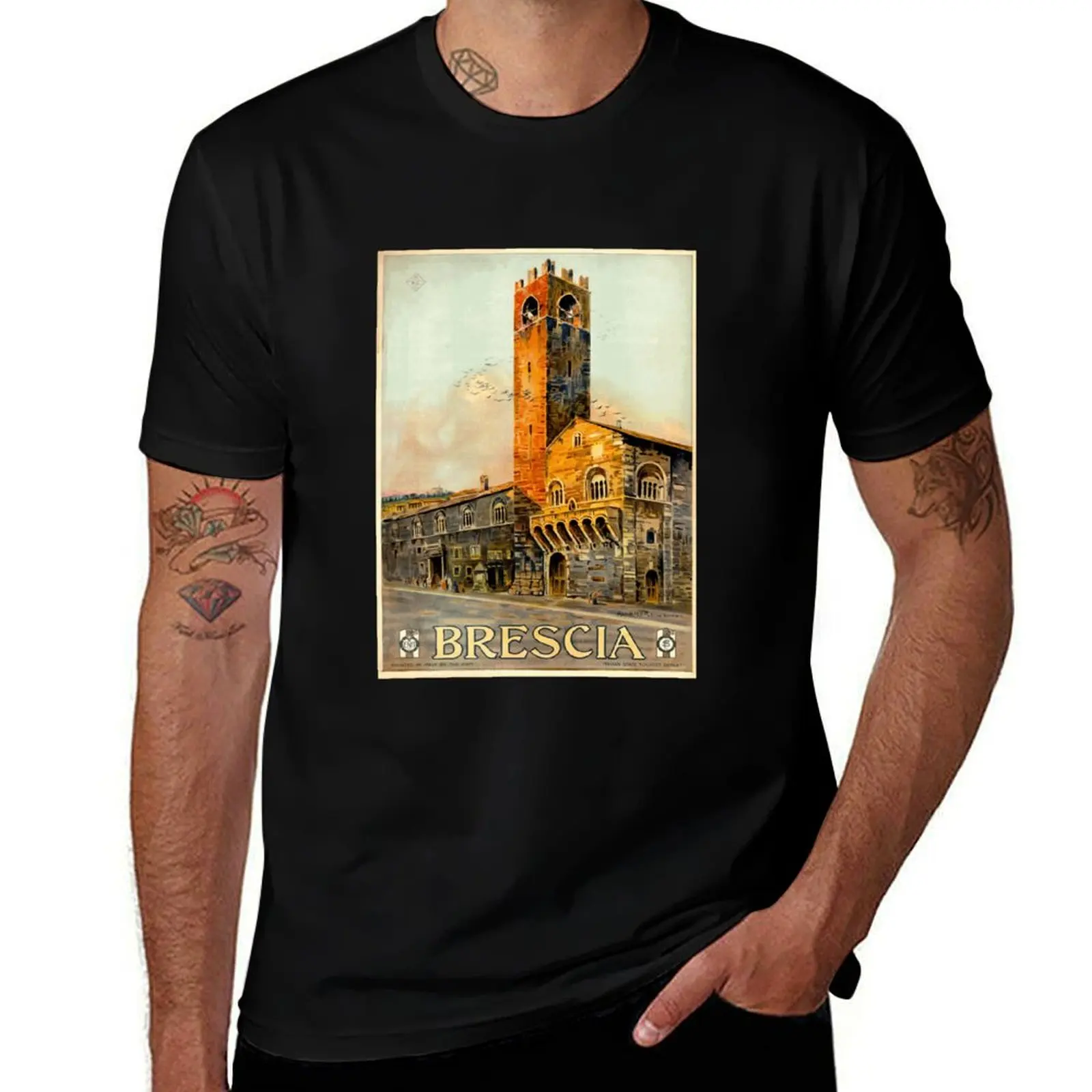 

Brescia, Italy - Vintage Travel Poster Design T-Shirt luxury designer gifts for boyfriend blue lock tshirts for men