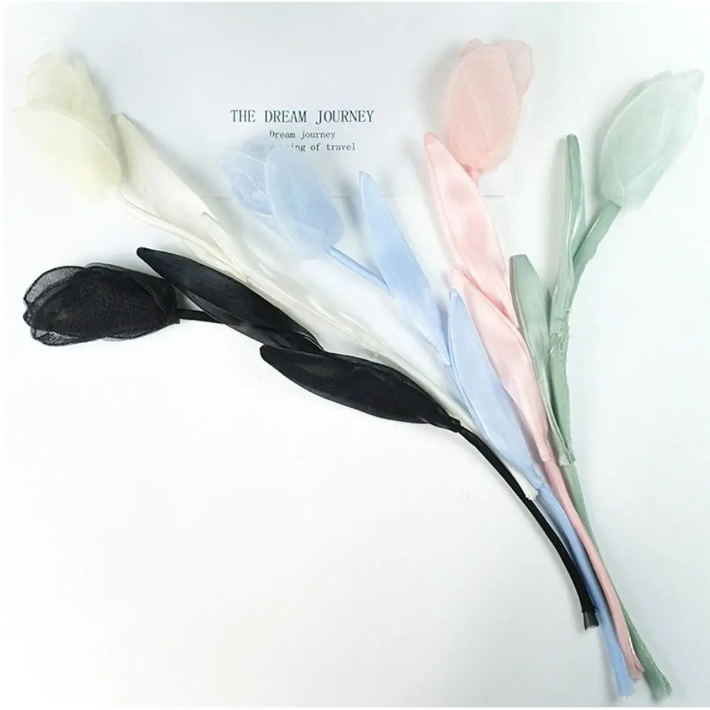 5 Pcs Fashion Gauze Cloth Fabric Flower Flexible Solid Color Decoration Applique Lightweight Flower Clothing Accessories Dress