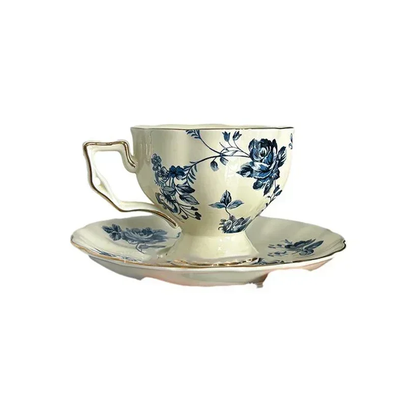 240ml Coffee Cup And Plate Set Vintage Creative Ceramic Blue And White Porcelain British Afternoon Tea French Nordic Kitchen