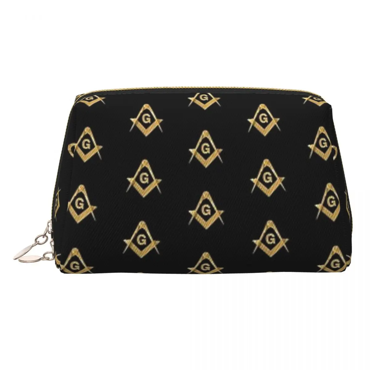 Freemason Pattern Gold Blue Square And Compass Masonic Women Cosmetic Bags Travel Makeup Organizer Pouch Toiletry Storage