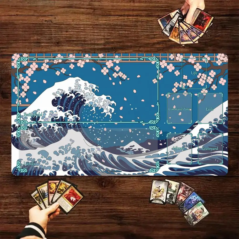 

Magic Card Gaming Mat with zone Cherry blossom and art wave mtg playmat desk mat Commander Playmat suitable for game gathering