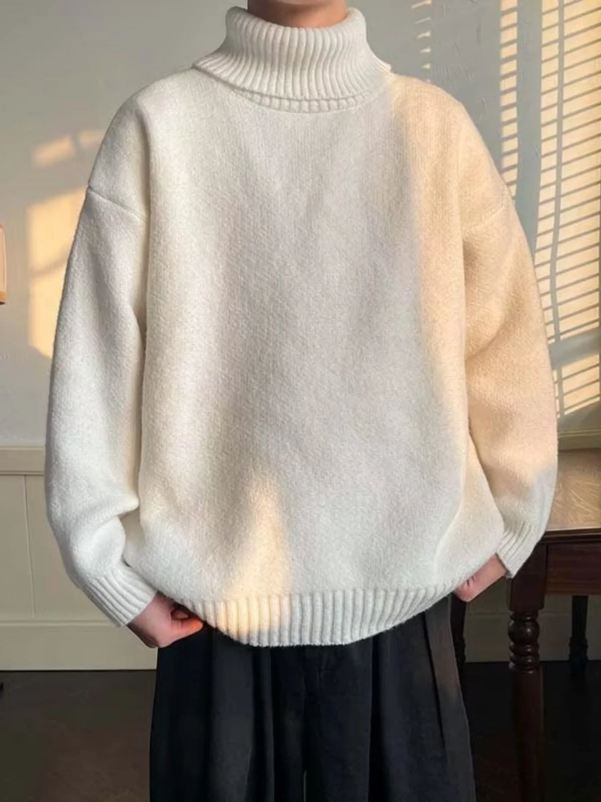 

Men's Thiened High Collar Sweater Autumn Winter Large Size 35kg Warm Knitwear Base Layer irt Couple Trendy Brand Inner Wear