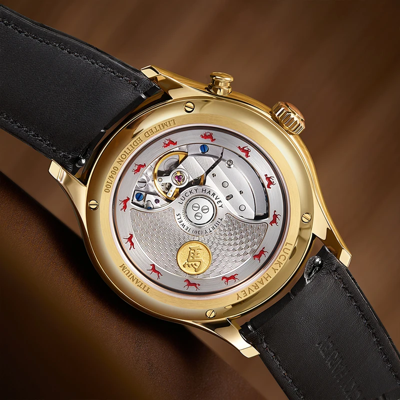 Lucky Harvey Hand-Carved Micro-Engraved Horse Year Automatic Mechanical Movement Watch Limited Edition Watches for Men