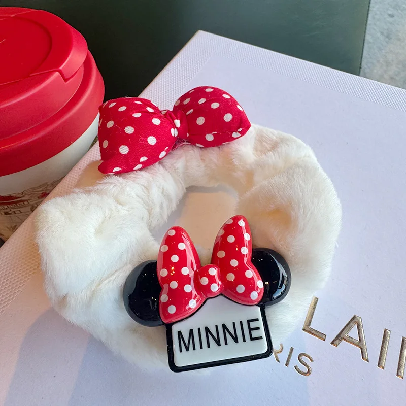 Miniso three-dimensional mouse bow plush large intestine hair ring cute soft girl pink hair rope hair accessories leather band