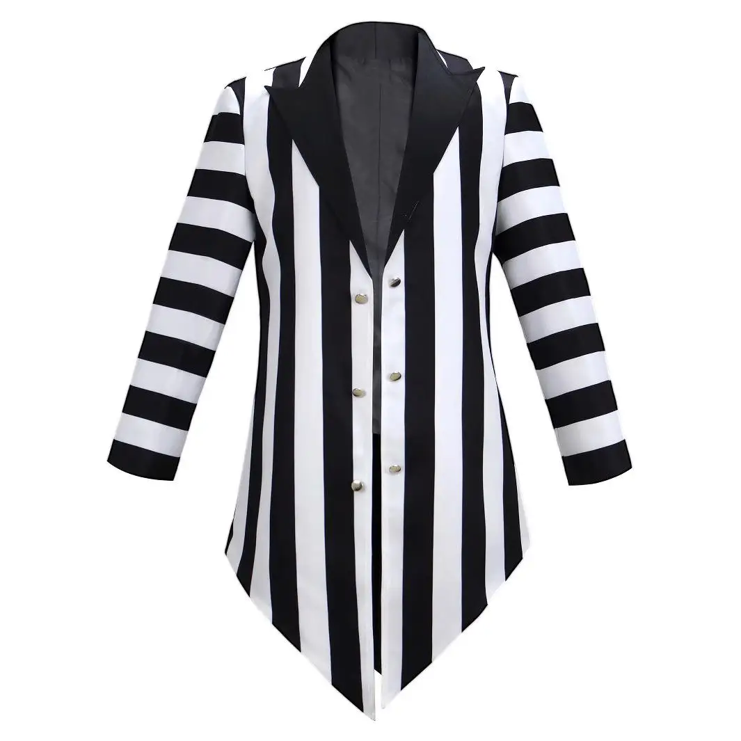 Herren Bla White Stripes Frack Anzug Kostüm Bühnenmantel Halloween Rollenspiel Classic Sle Formelle Kleidung