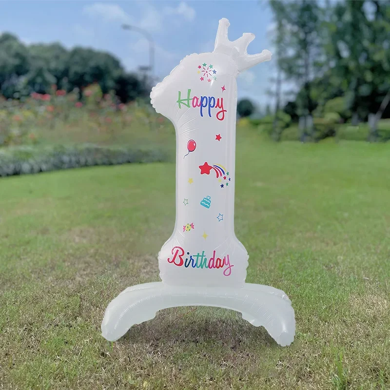 Geburtstagszahlenballon Weiß Stehend 32 Zoll Happy Birthday Bedruckter Aluminiumfolien-Geburtstagsballon mit Krone – Detail 4