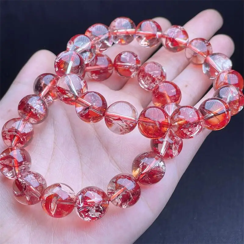 13MM Natural Red Phoenix Feather Quartz Bracelet Gemstone Crystal Jewelry Bangle For Women Healing Bohemia Holiday Gift 1pcs