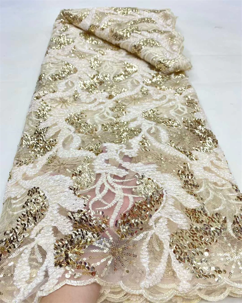 Tela de encaje de red francés de alta calidad con tul de lentejuelas de lujo para vestidos de fiesta de boda costura de estilo nigeriano última moda