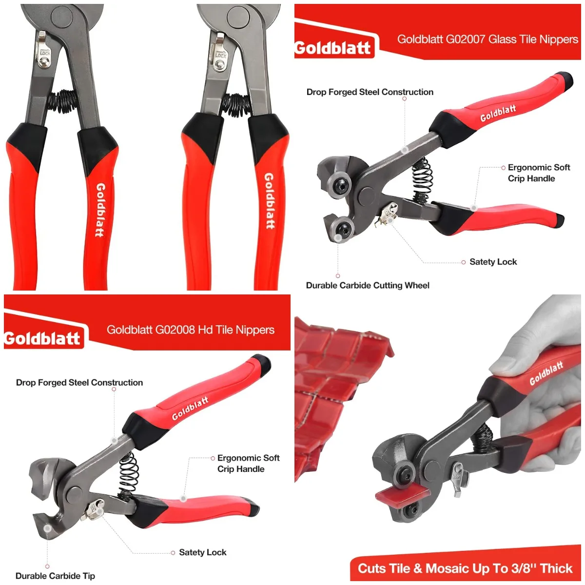 

Набор кусачек для стеклянной плитки из 2 предметов — прочная ручка с мягкой ручкой, для резки стекла, керамики, камня, металла