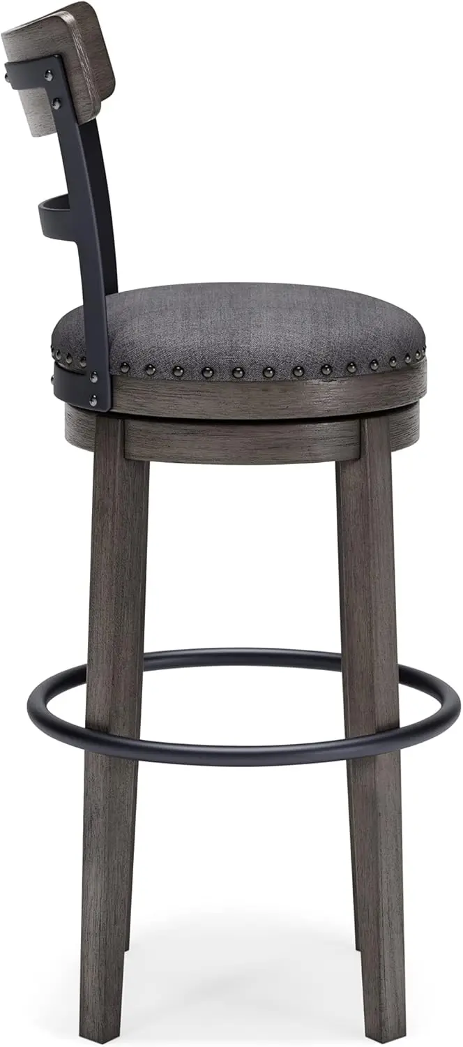 Design by Ashley Caitbrook 30" Farmhouse Bar Height Upholstered Swivel Barstool, Gray