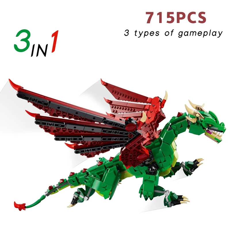 

715PCS compatible with 31161 three in one medieval flying dragon boy assembled brick toys, building block ornaments, gifts