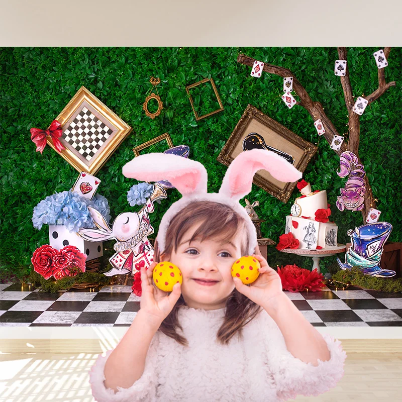 Alice im Wunderland Geburtstag Party Dekor Hintergrund Baby 1. Geburtstag Baby Dusche Kuchen zerschlagen Porträt Fotografie Hintergründe – Detail 4