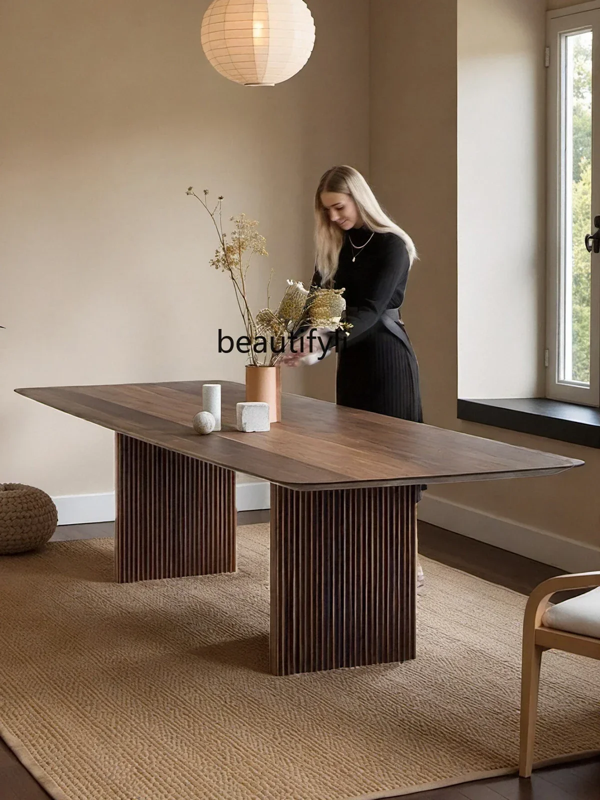 

French antique solid wood dining table Walnut rectangular dining table Italian minimalist, large conference table