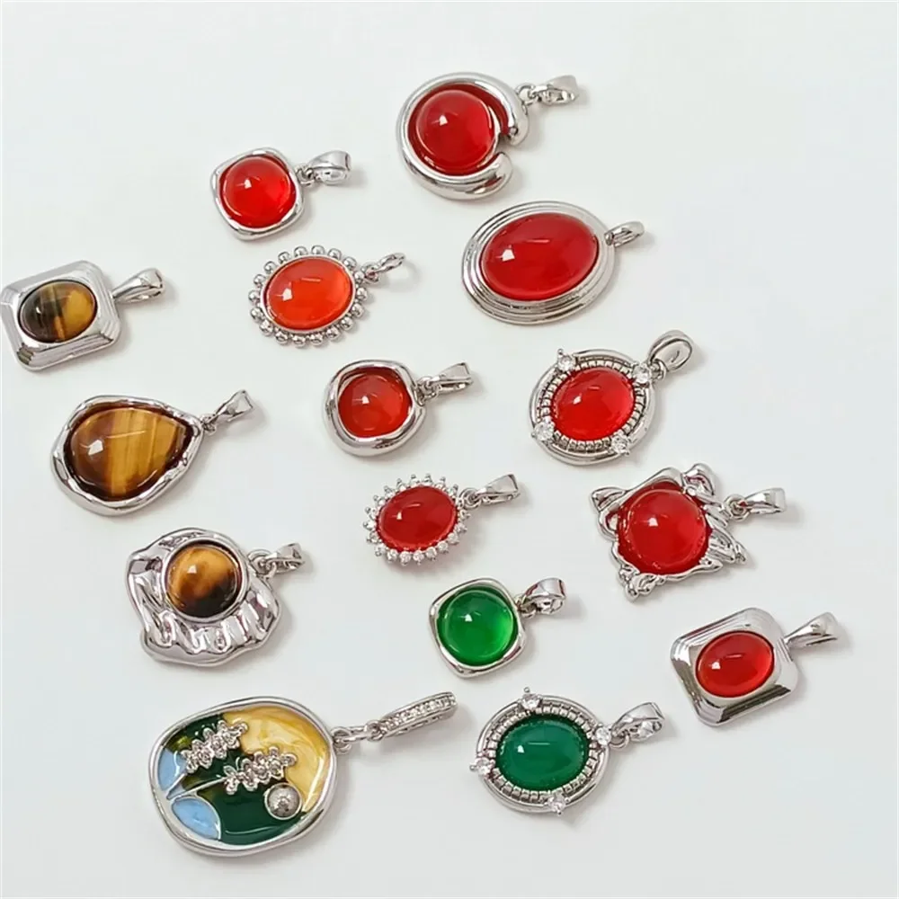 

White Gold Tiger's Eye Stone Agate Ring Face Square Irregular Pendant, DIY Handmade Bracelet Jewelry Accessory