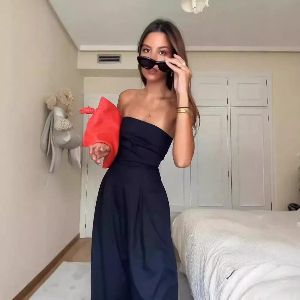 Original Chest Hugging Backless Jumpsuits Spring and Summer Women's Fashion Solid Elastic Slim Office Commuting Casual Jumpsuit