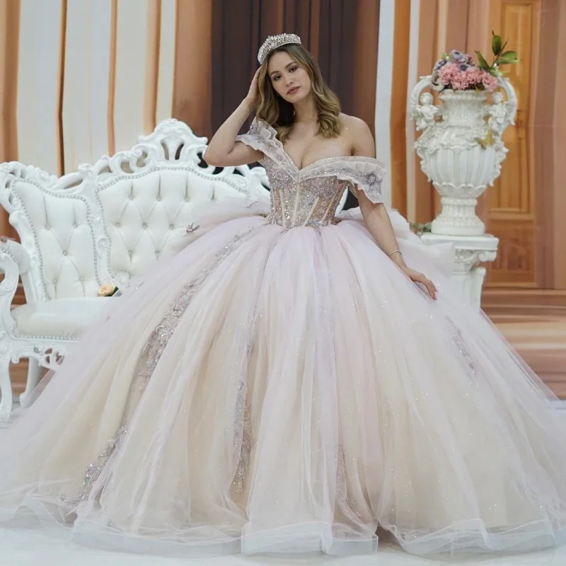 Angelsbridep Light Champagne Ball Gowns Quinceanera Dresses For Special Events Beading Off Shoulder 2025 Brithday Party