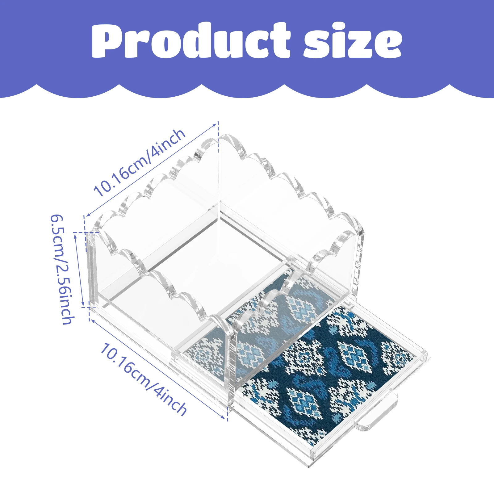 Scalloped Acrylic Tray with Slide Out Drawer 4/5inch Customizable Clear Acrylic Tray for Insert Photos Art Needlepoint Photos