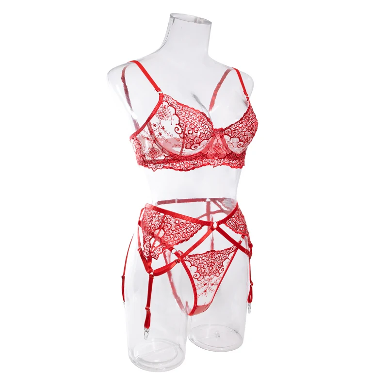 Bikini with intricate embroidery three-piece set, fashionable and sexy swimwear