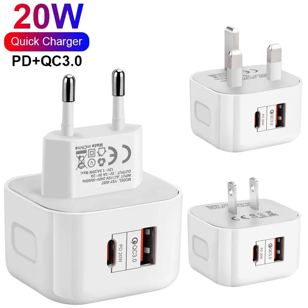 2 Port PD Plug 40W USB Type C QC3.0 Fast Charging Wall Charger Adapter For iPhone 14 13 12 ProMax Charger Plug Phone Accessories