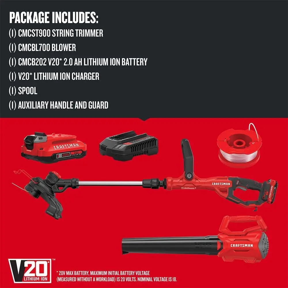 V20 WEEDWACKER String Trimmer & Blower Combo Kit (2.0Ah) (CMCK197D1)